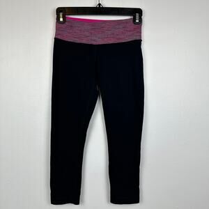 Lululemon Womens Space Dye Pink/Black Low Rise Gym Activewear Capri Leggings